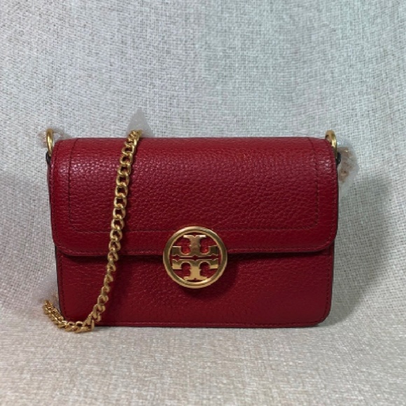 Tory Burch Red Stone Leather Mini Olivia Crossbody Bag